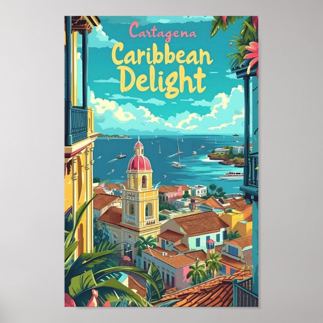 Poster Carthagène Colombie Illustration de voyage d'art V (Devant)
