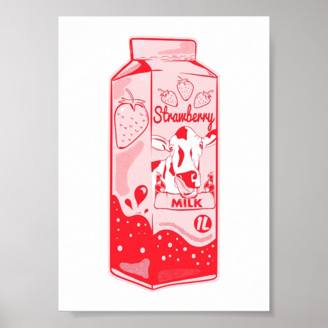 Poster Carton de lait de fraise (Devant)