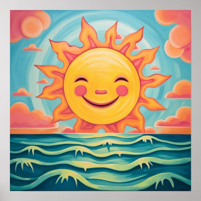 Poster Carton mignon Soleil Soleil Océan (Devant)