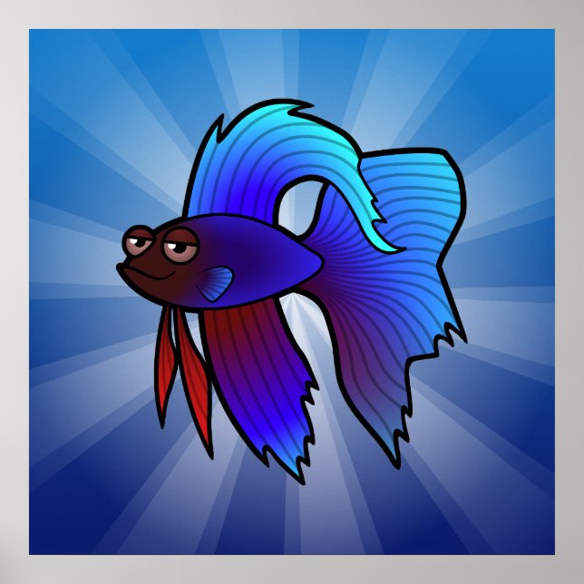 Poster Cartoon Betta Fish / Poisson Siamais de combat (Devant)