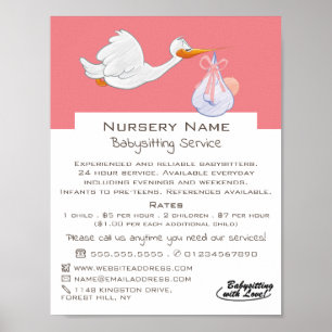 Poster Cartoon Bird & Baby, Babysitter, Garderie, Pépiniè