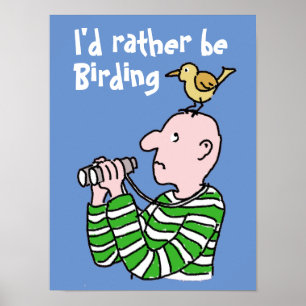 Poster Cartoon Bird Watcher & Bird.