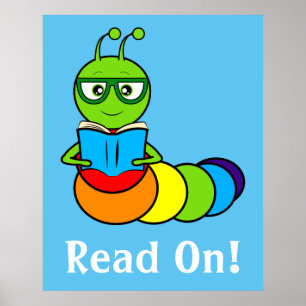 Poster Cartoon Bookworm avec livre et lunettes