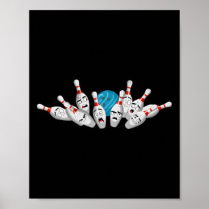Poster Cartoon Bowling Peur Bowling Pins Drôle Sport Bo