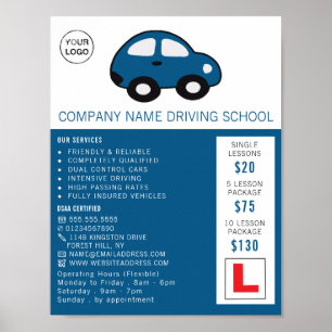 Poster Cartoon Car, École de Conduite, Instructeur Advert