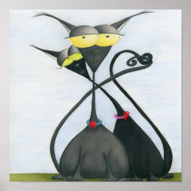 Poster Cartoon de chats gris et noir (Devant)