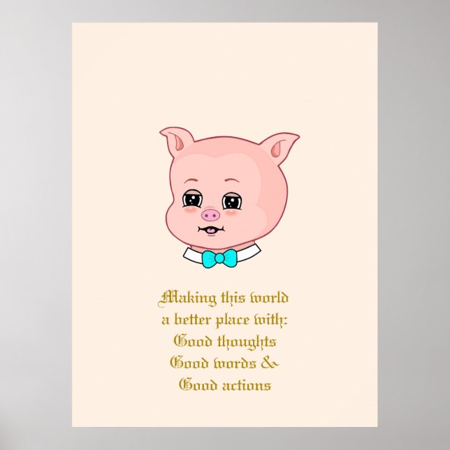 Poster Cartoon de porc mignon et mots positifs (Devant)