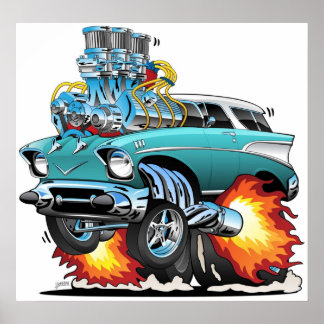 Poster Cartoon de voiture classique Cinquante années Hot