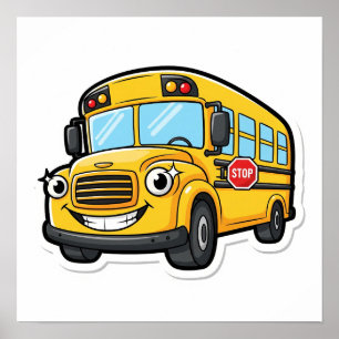 Poster Cartoon Happy School Bus