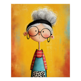 Poster Cartoon Illustration einer Frau oder Großmutter
