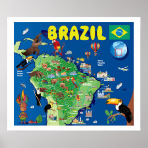Poster Cartoon Map of Brazil