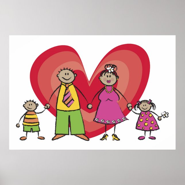 Poster Cartoon mignon amusant Happy Family Love Heart Val (Devant)