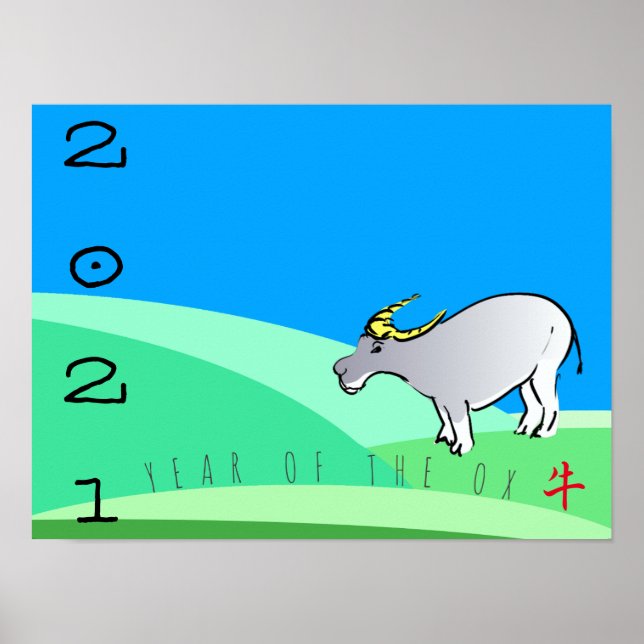 Poster Cartoon Paysage Ox Nouvel An Chinois 2021 HorP (Devant)