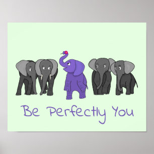 Poster Cartoon Purple Elephant "Soyez Parfaitement Vous"