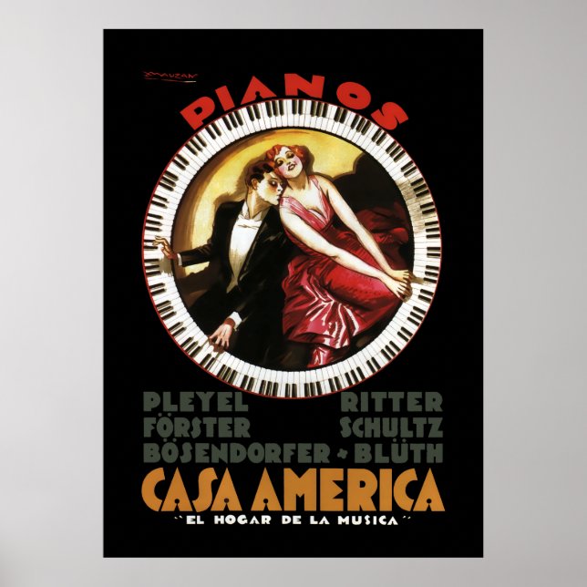 POSTER CASA AMERICA FINE GRAND PIANOS 1930 (Devant)