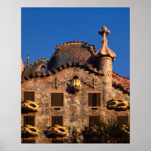 Poster Casa Batilo, architecture de Gaudi, Barcelone,