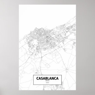 Poster Casablanca, Maroc (noir sur blanc)
