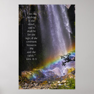 Poster Cascade arc-en-ciel avec couplet écriture