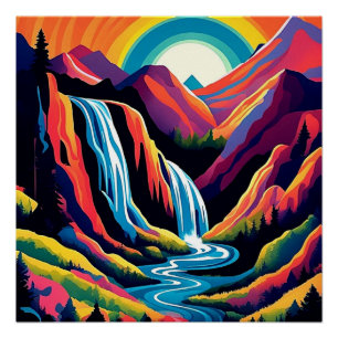 Poster Cascade au lever du soleil 4