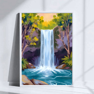 Poster Cascade Bleue   Paysage Forestier Peinture De La N