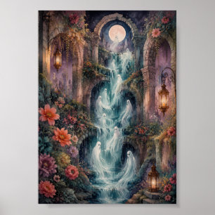 Poster Cascade de Fantômes Gothiques sous la Lune - Beaux