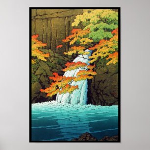 Poster Cascade de Senju, art shin hanga d'Akame Hasui Kaw