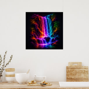 Poster Cascade d'eau à spectre électrique avec arbres lum
