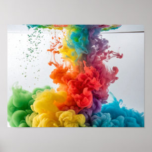 Poster Cascade d'encre arc-en-ciel dans l'eau