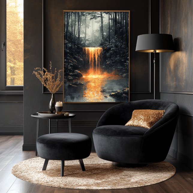 Poster Cascade d'or dans une forêt mystique (Créateur téléchargé)