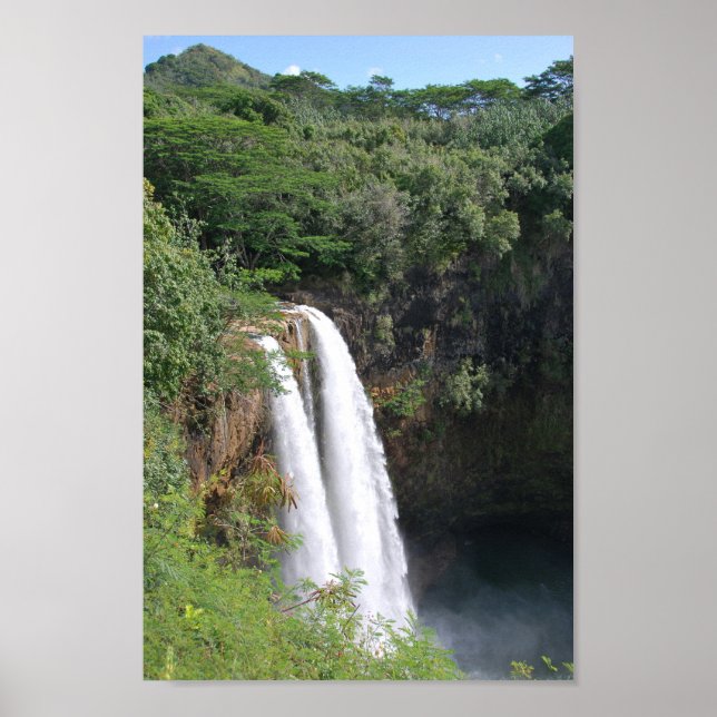 Poster Cascade double, Wailua Falls Kauai Hawaii (Devant)
