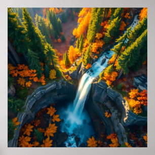 Poster Cascade du Canyon d'Automne – Paysage de Forêt Aut