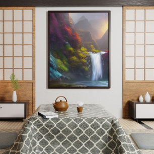 Poster Cascade Fantastique, Montagne et Forêt Art de la N