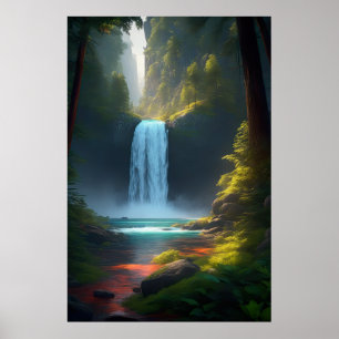 Poster Cascade forte dans la forêt calme