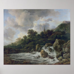 Poster Cascade près d'un village, c.1665-70