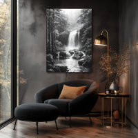 Cascade Tranquille en Forêt - Art au Fusain