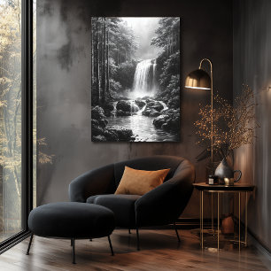 Poster Cascade Tranquille en Forêt - Art au Fusain