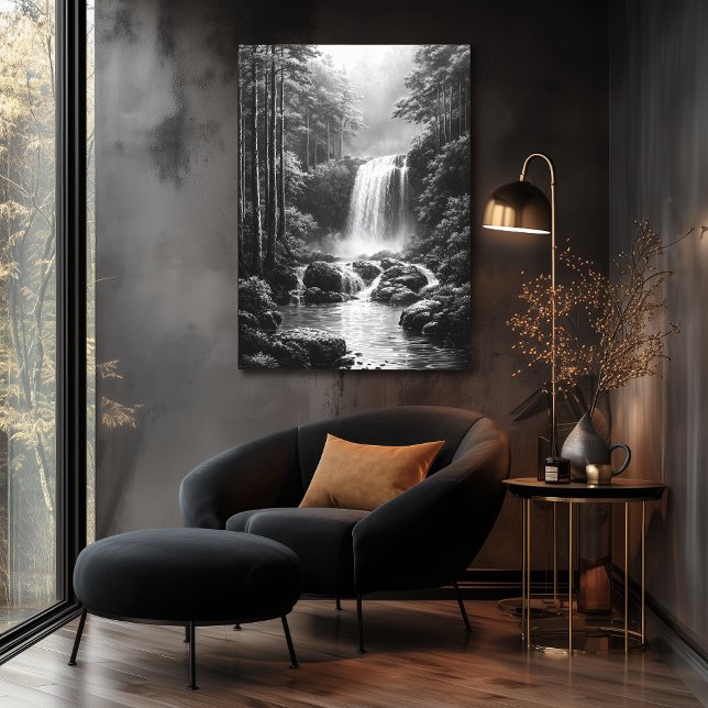 Poster Cascade Tranquille en Forêt - Art au Fusain (Créateur téléchargé)