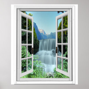 Poster Cascade Trompe - l ' fenêtre de faux d'effet