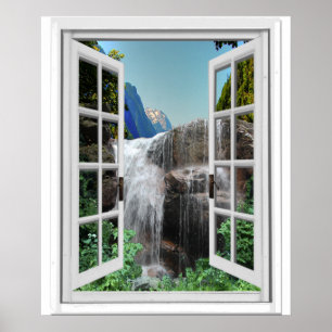 Poster Cascade Trompe - l ' vue de fenêtre de Faux