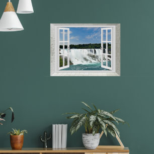 Poster Cascade Trompe l'oeil Vue de Fausse Fenêtre