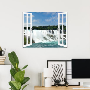 Poster Cascades Trompe l'oeil Fausse Vue de Fenêtre