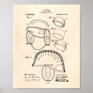 Poster Casque de football 1913 Brevet Art Vieux Poivre