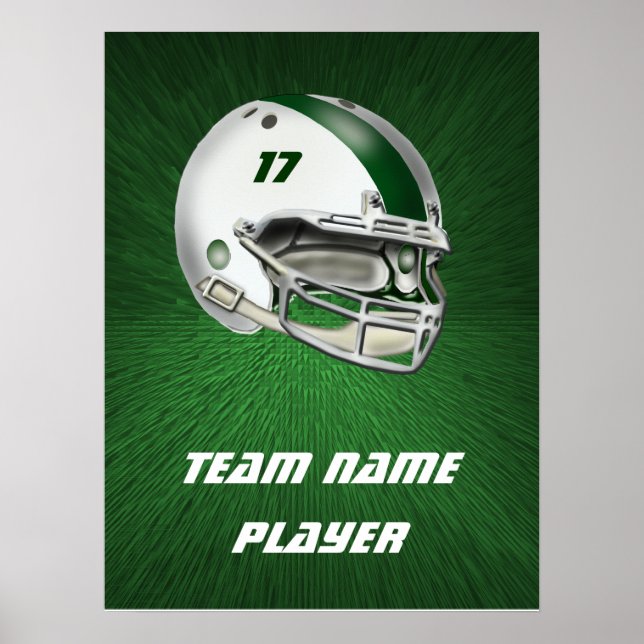 Poster Casque de football blanc et vert foncé (Devant)
