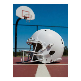 Poster Casque de football blanc sur la ligne du terrain
