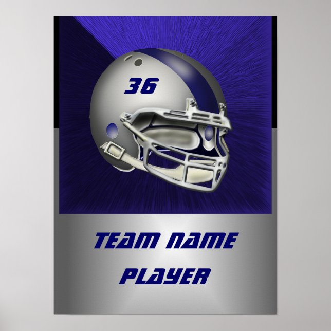 Poster Casque de football bleu argent et marine (Devant)