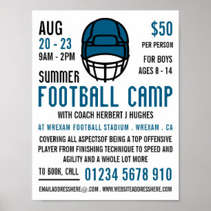 Poster Casque de football bleu, Camp de football publicit