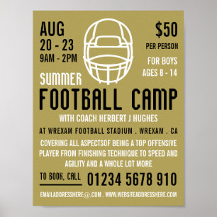 Poster Casque de football or, Camp de football publicité