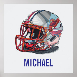 Poster Casque de football Pop Art Nom Motivationnel
