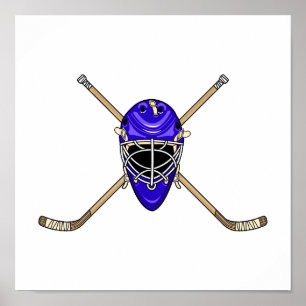 Poster Casque de hockey et bâtons de croix bleu