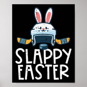 Poster Casque de hockey sur glace de Pâques Slappy Lapin